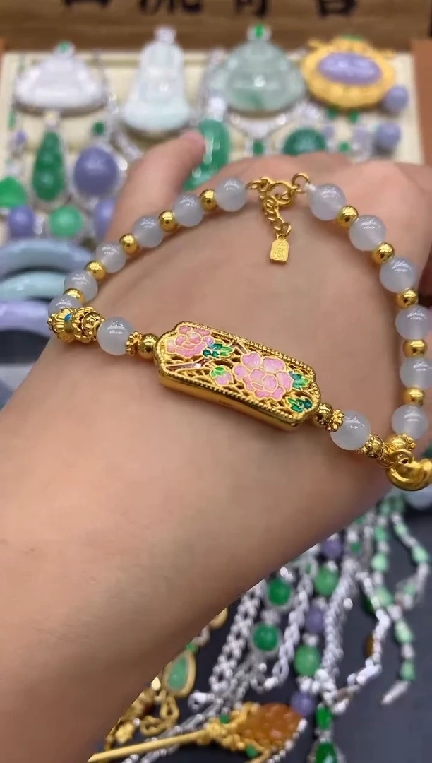 足金镶嵌手链翡翠258-中国好珍宝