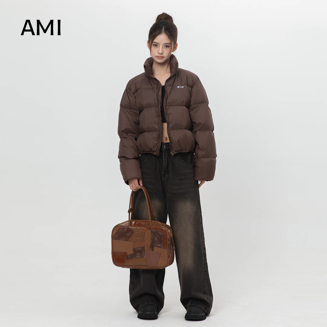 AMI冬季新款小个子加厚短款立领女式羽绒服时尚保暖面包服女装外