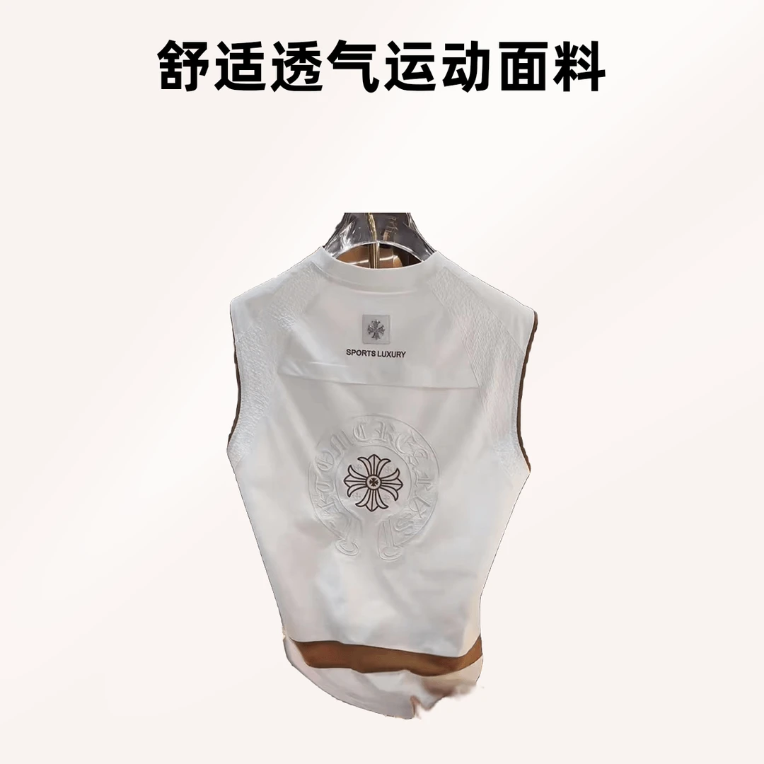 轻奢高定潮流背心男装夏季克刺绣宽松透气运动圆领百搭马甲打底休