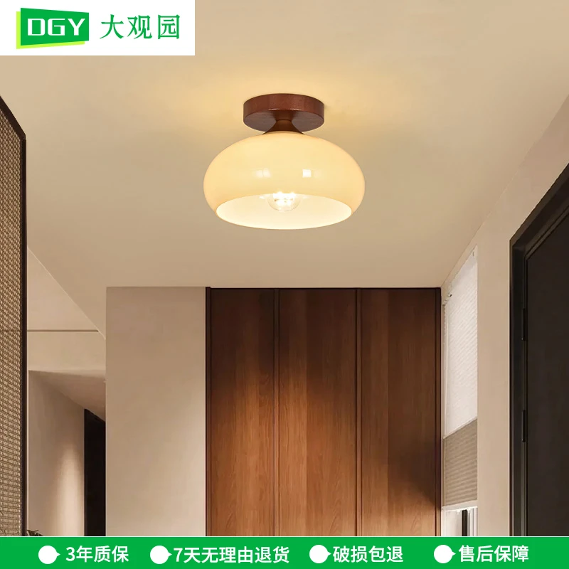 大观园过道灯走廊灯家用简约奶油风原木新款圆形玄关走廊灯过道灯