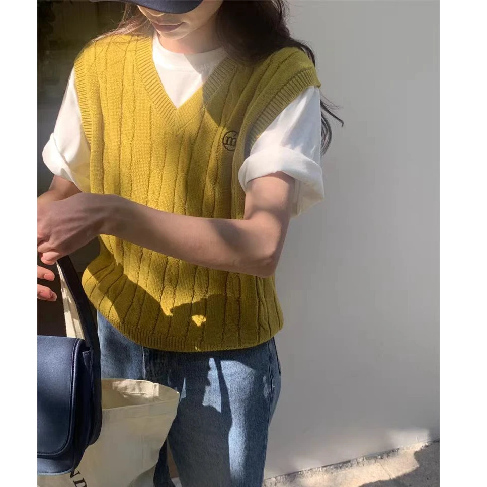 上衣马甲针织复古外搭宽松v领无袖慵懒韩版百搭短款设计感小众