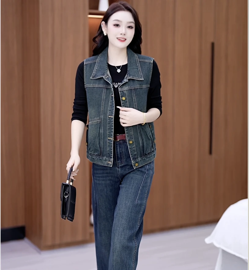2025春秋薄款新品时尚百搭水洗复古牛仔马甲休闲气质柔软舒适百搭