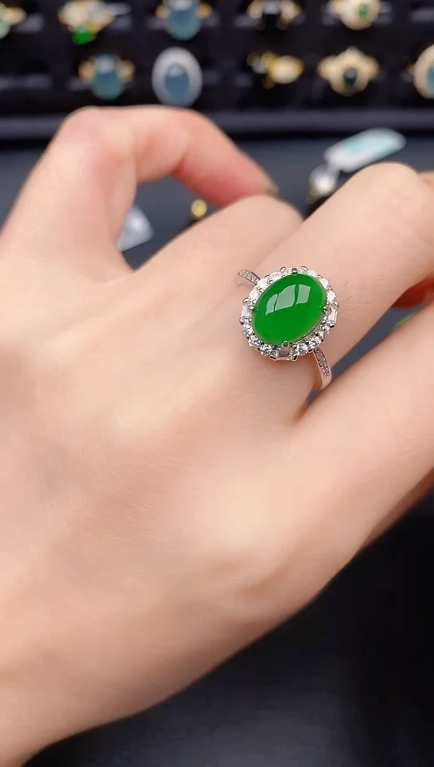 银S925镶嵌戒指翡翠天然a货翡翠393