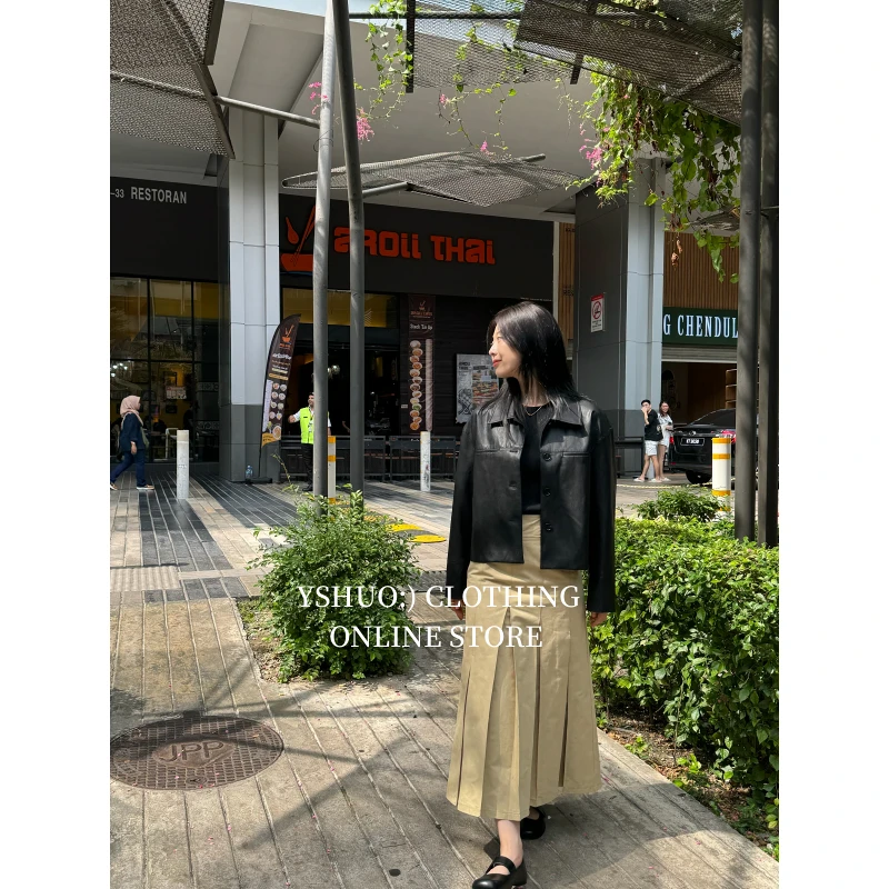 红红【琥珀核桃】法式春款显瘦气质小众百褶A字长半裙 3676