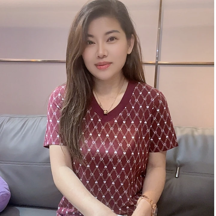 怡特美【兰精莫代尔V领菱格T】气质显瘦凉感抗菌短袖棉t恤259822