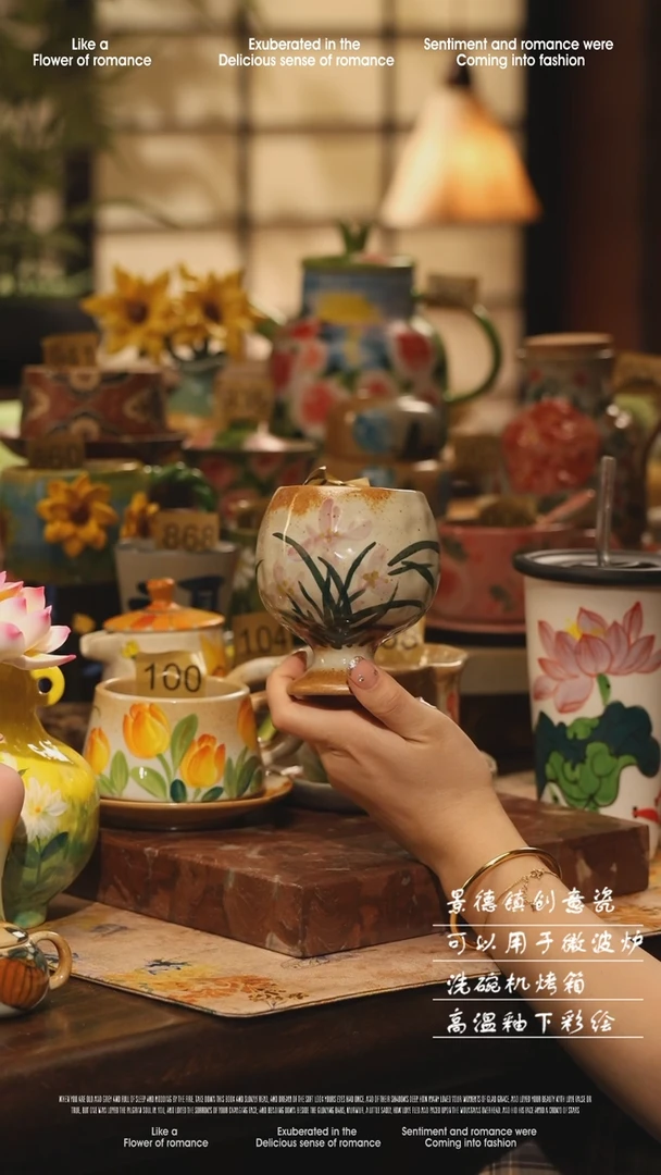 陶瓷景德镇高温手绘釉下彩设计师款式