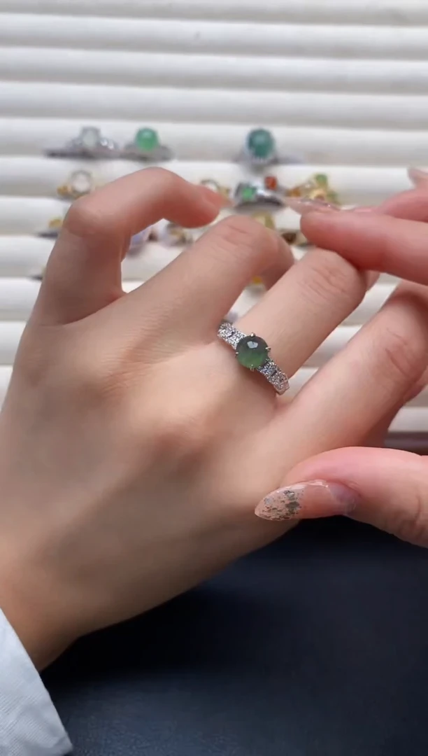 银S925镶嵌戒指翡翠5555555+5