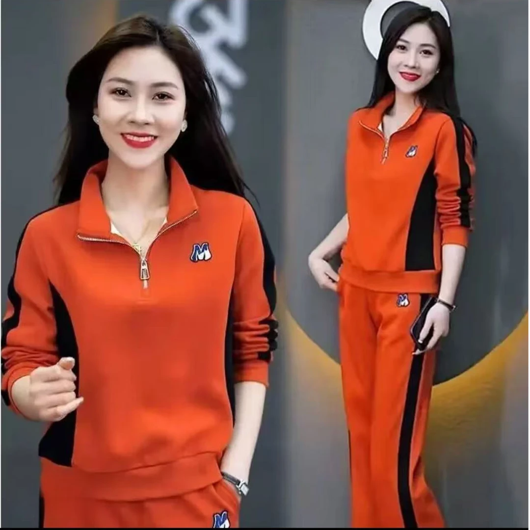 2025休闲时尚套装女时髦半拉链卫衣春秋新款洋气减龄运动服两件套