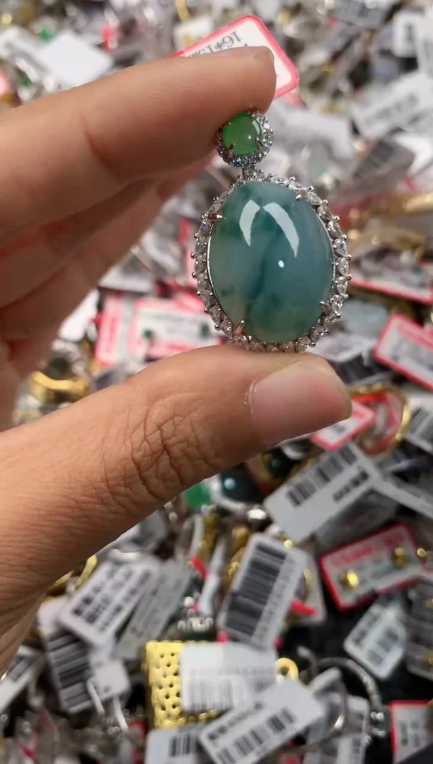 银S925镶嵌戒指翡翠7777----6