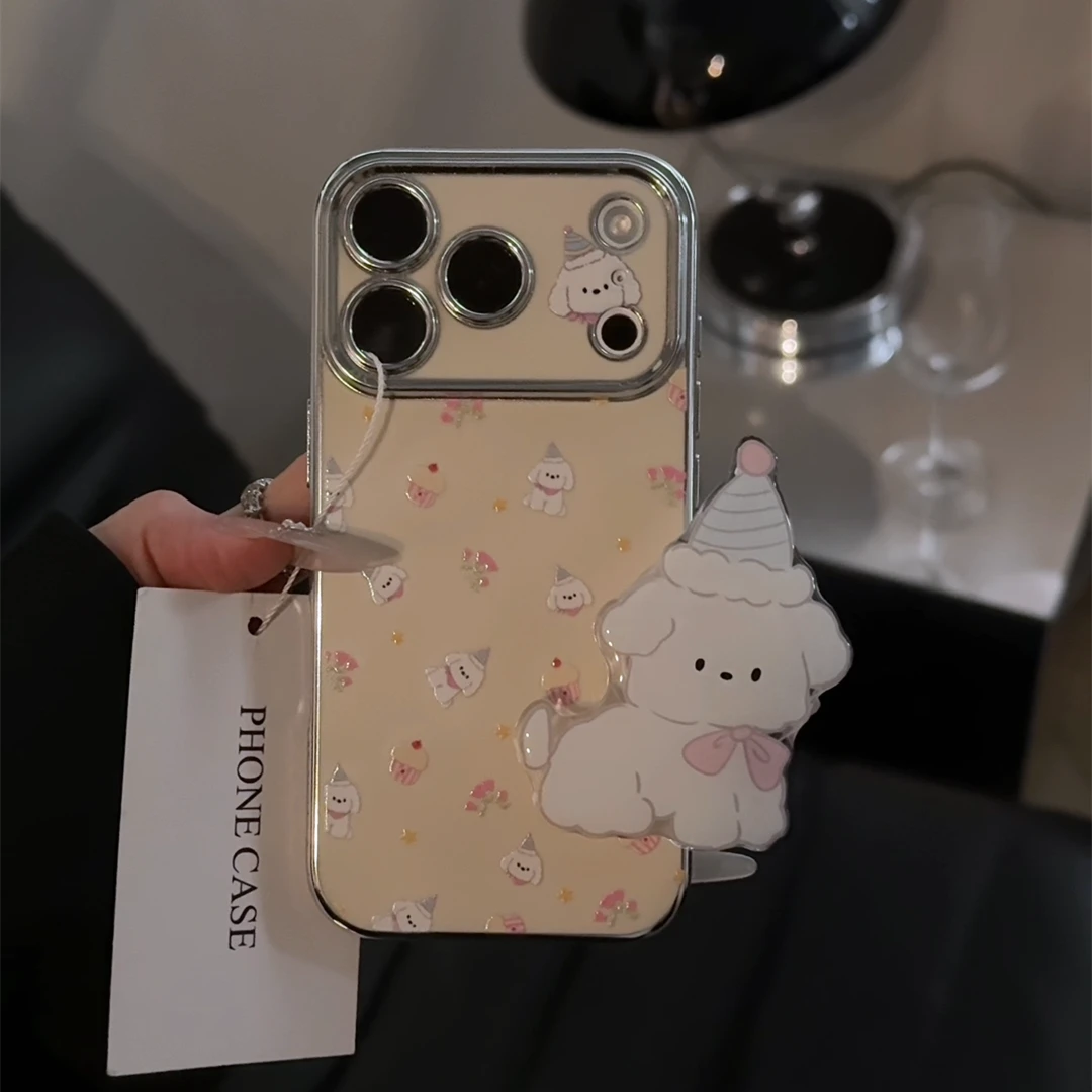 蛋糕花花小狗适用苹果17pro手机壳16pm视窗华为p70小众oppo小米15
