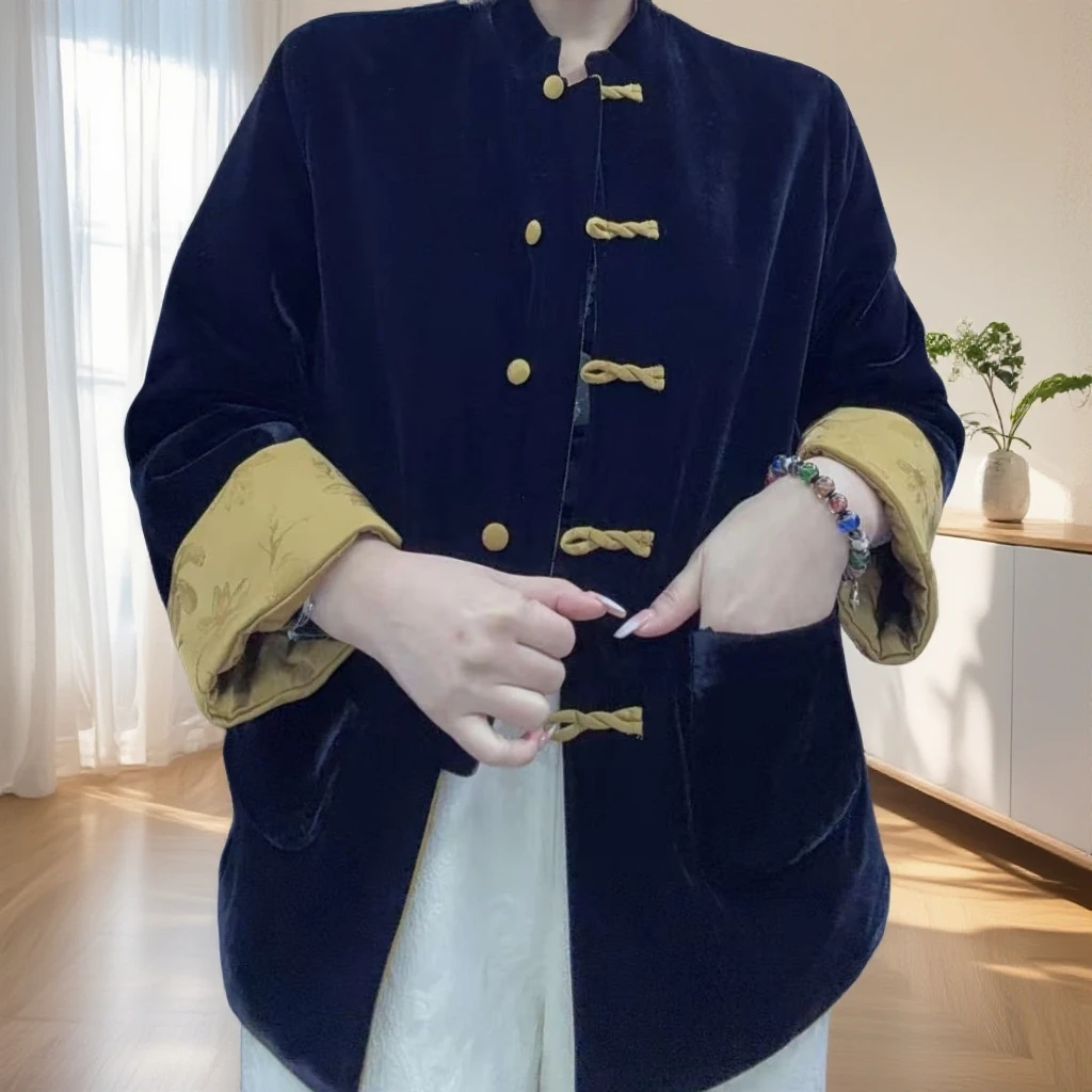 巍子严选工厂店时尚新中式丝缎提花双面穿薄棉外套518#
