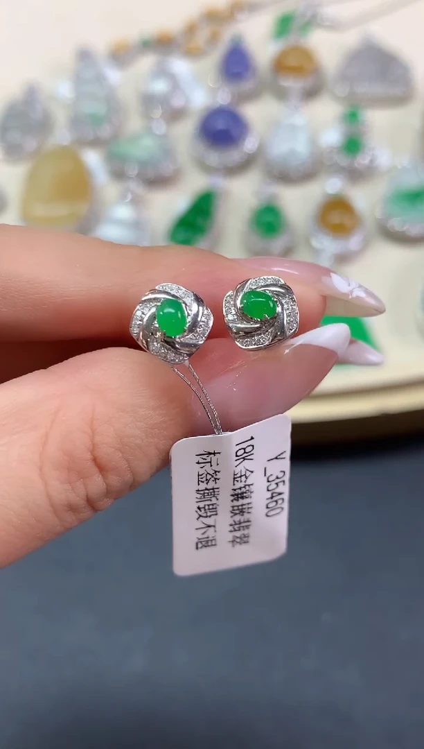 18K金镶嵌翡翠耳饰耳饰|2980多样性发其一