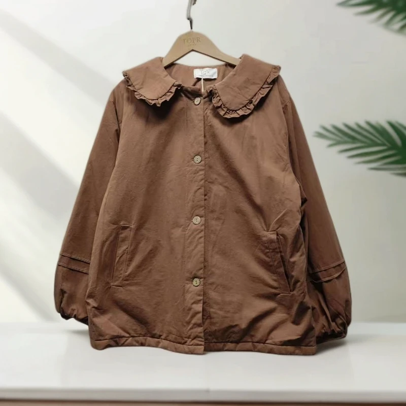 娃娃领工装外套女秋冬季设计感木耳边休闲上衣7107(A28-10)