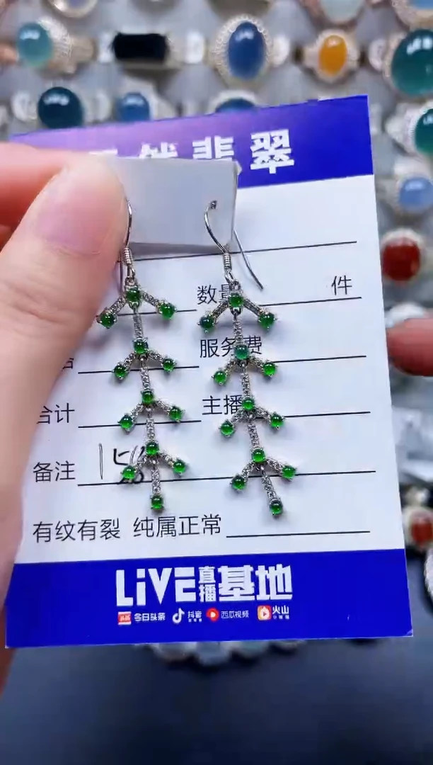 银S925镶嵌翡翠耳饰158