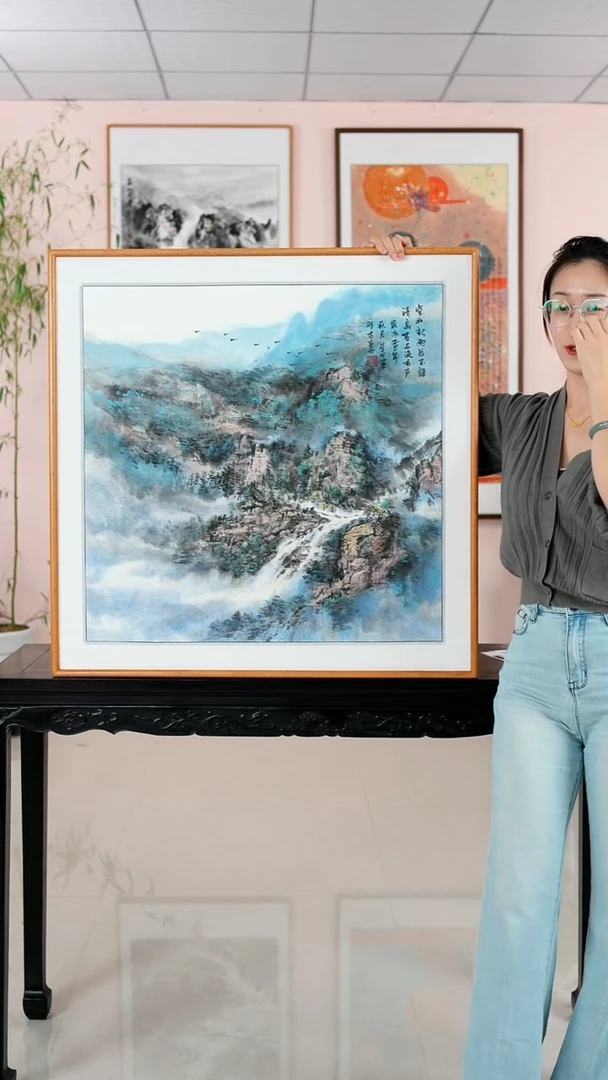 国画王学田《空山新雨》手绘带框82*82厘米
