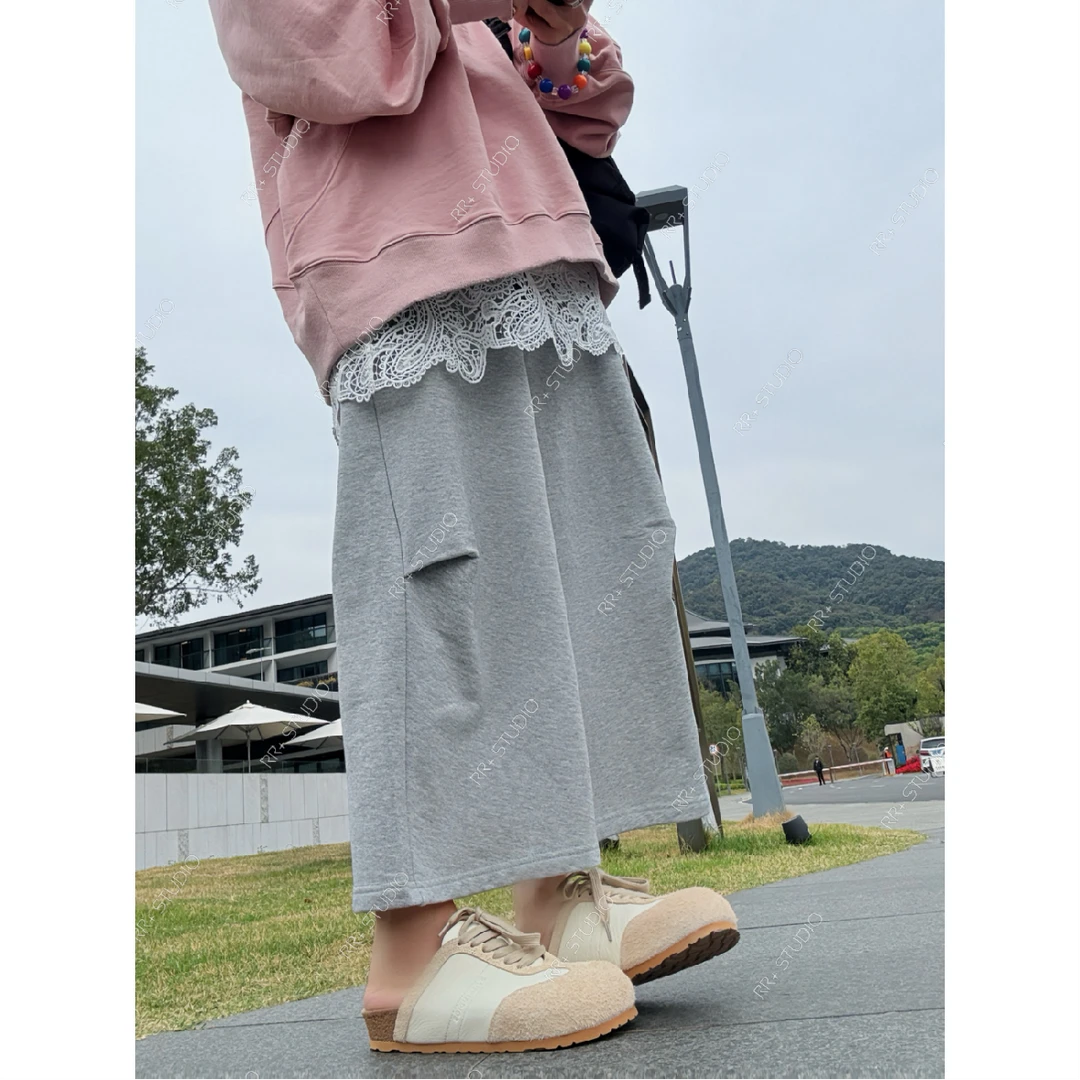 22811韩版纯色百搭阔腿裤女秋冬松紧抽绳掐褶休闲卫裤