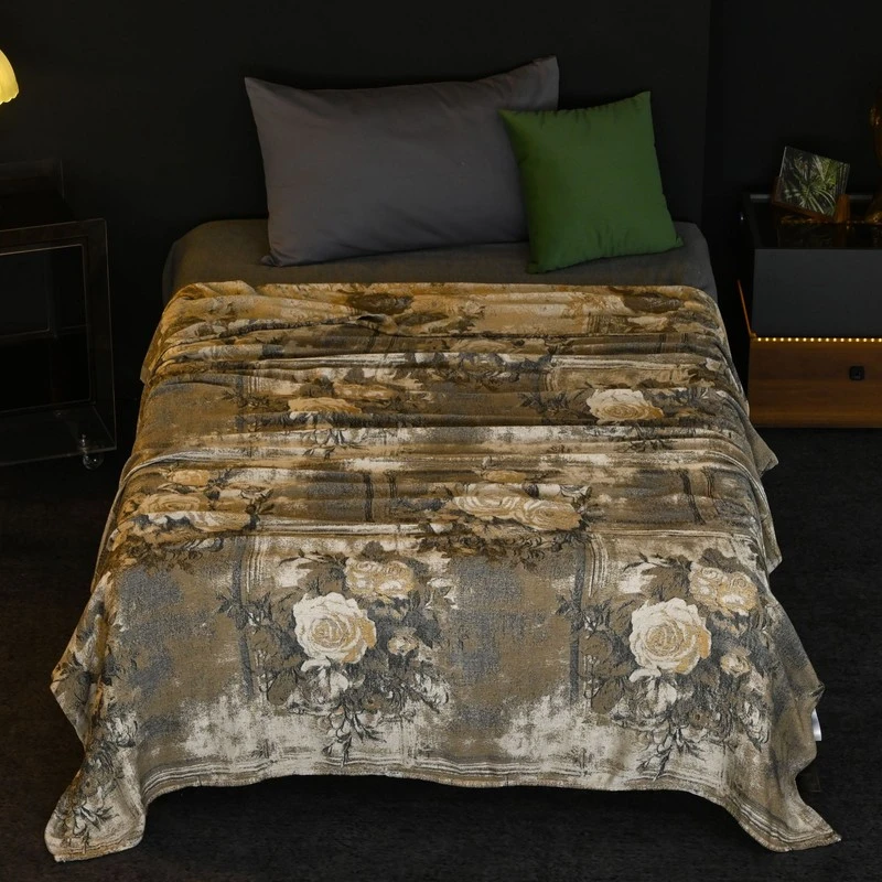 【冷-单人妍墨玫瑰-咖-150】150*200竹纤维冷感毯清凉舒适透气亲肤