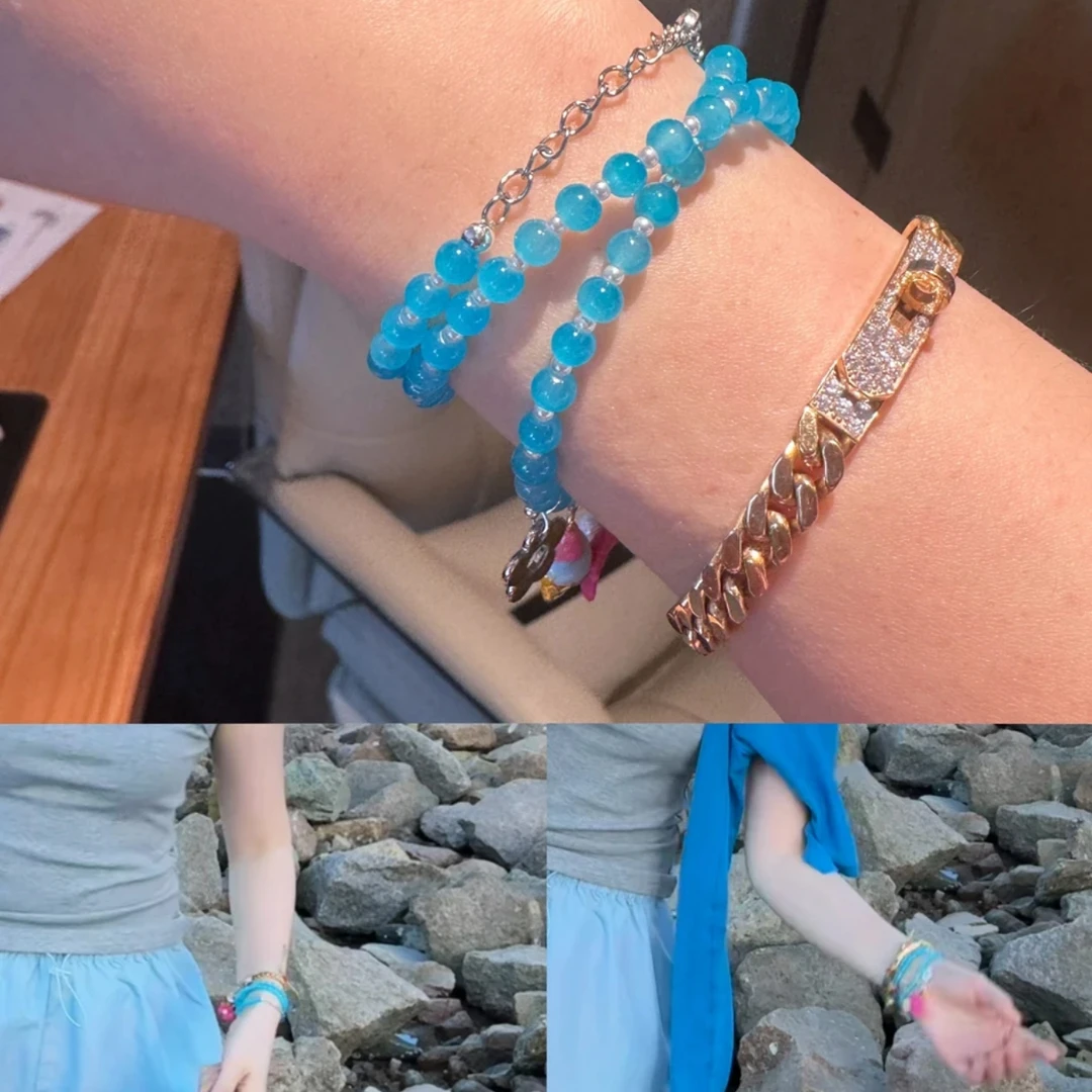 非金属树脂手链  【BORAKOO】荧光粉花夏日感蓝色珠珠手链（不保色）