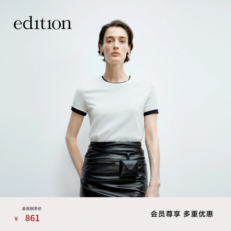 【商场同款新品】edition2025春季棉羊绒短袖针织T恤#EBE1SWT026