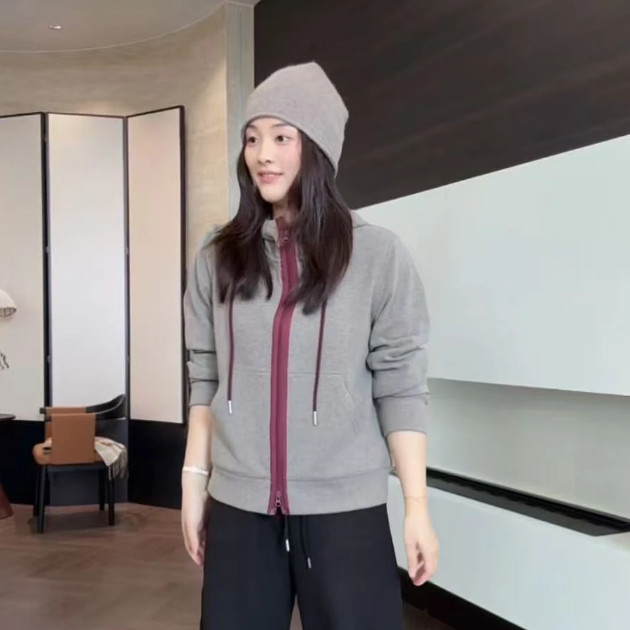 SANMI/叁米   撞色连帽拉链正肩卫衣外套  H722