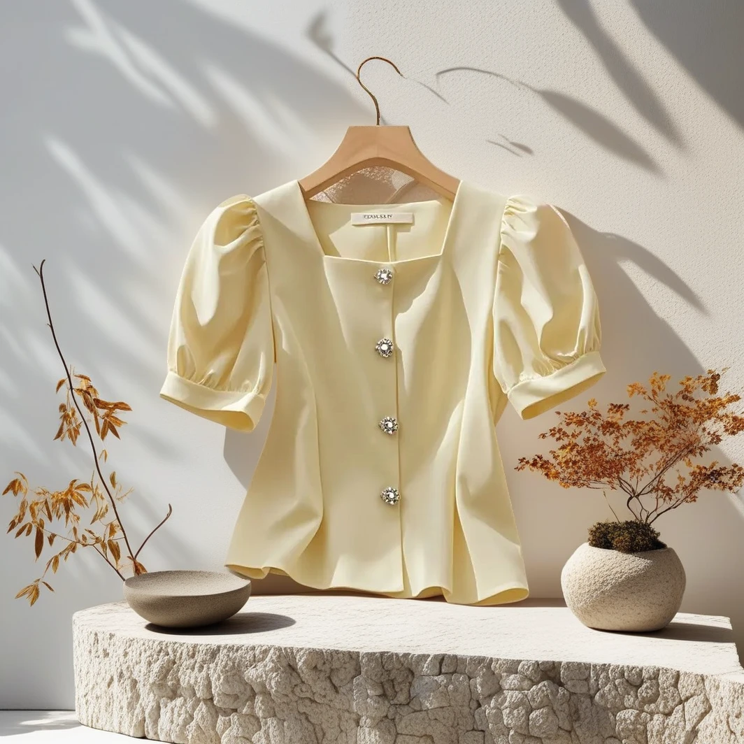 夏季潮流个性休闲款短袖衬衫女设计师感独特气质显瘦小版型上衣时