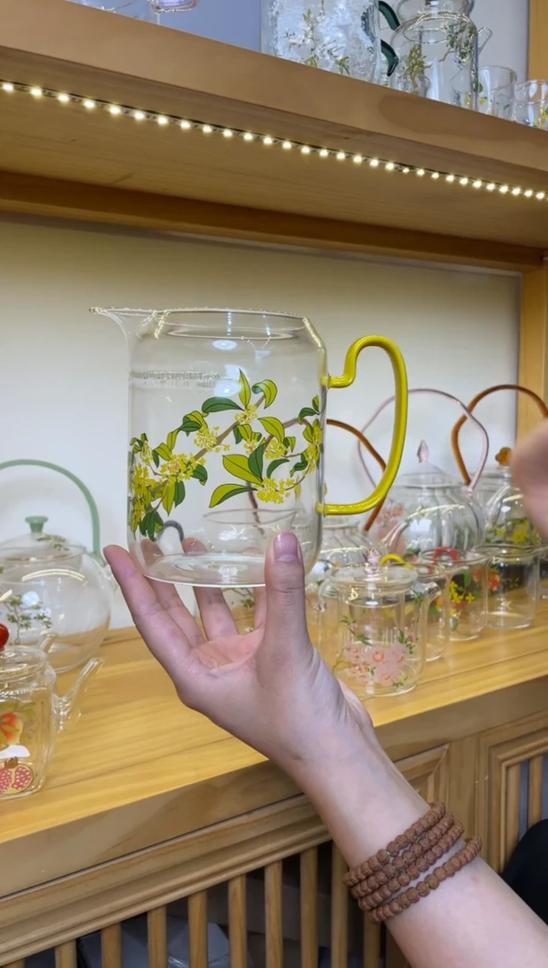 手工艺品玻璃遇器桂花月牙大公杯柠檬黄把