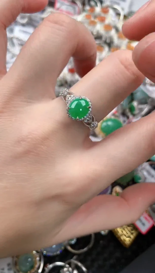 银S925镶嵌戒指翡翠666--9