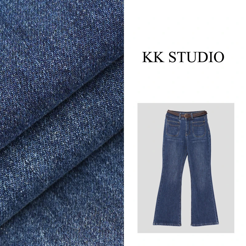 淇淇KK Studio秋季新款百搭中高腰修身显瘦微喇牛仔裤K1091