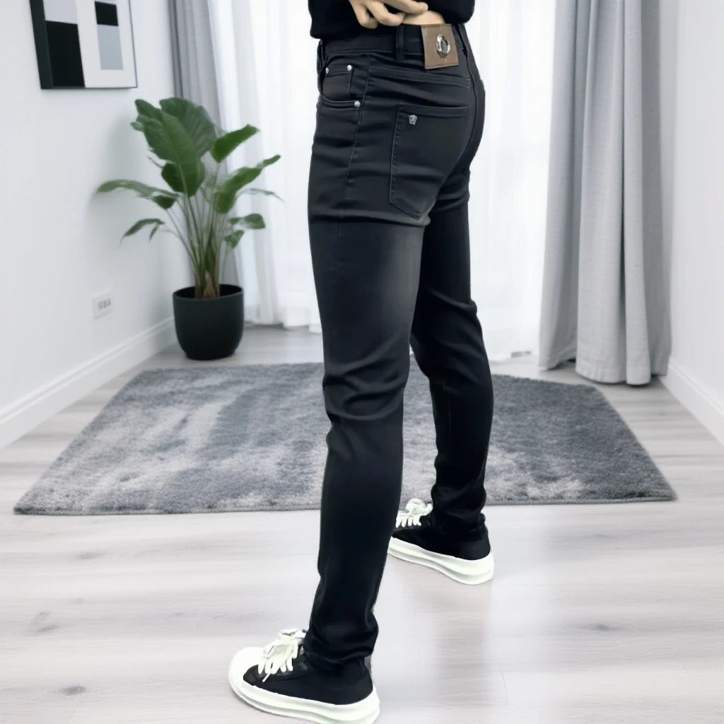 加绒弹力直筒牛仔裤男士秋冬黑色保暖加厚宽松复古棉弹男款长裤子