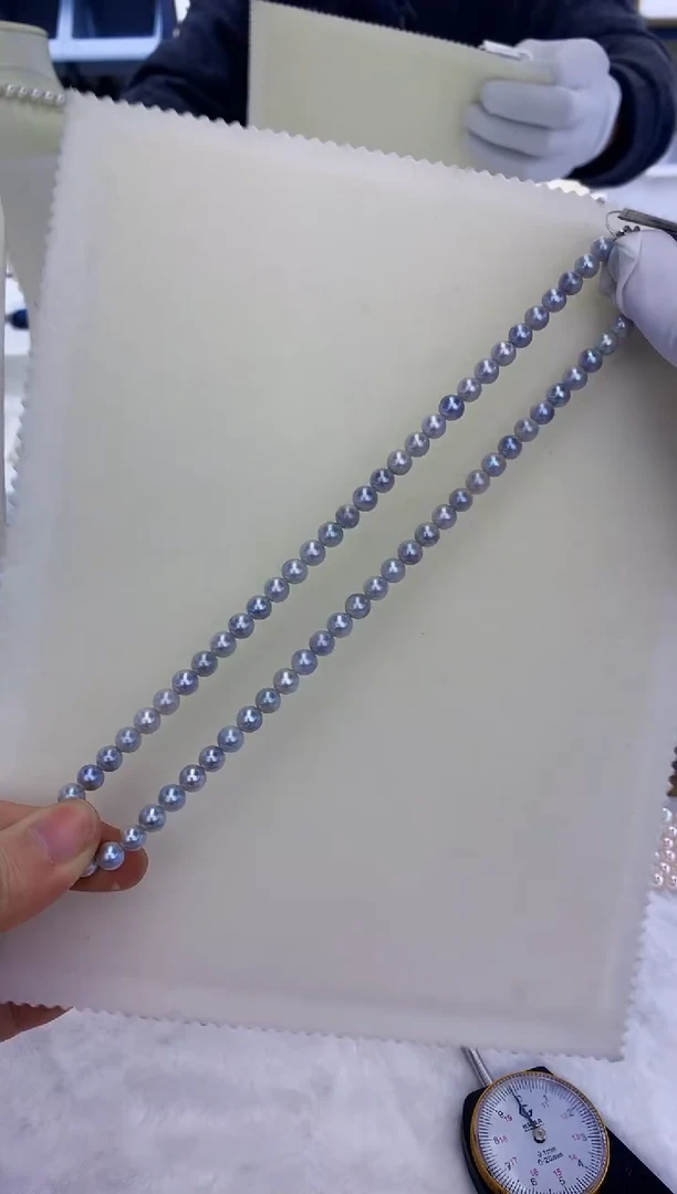 未镶嵌饰品海水珍珠6-7真多麻色满珠链G18