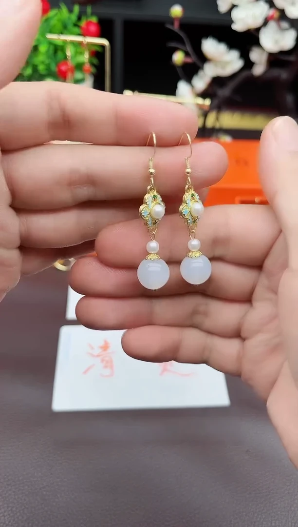 玛瑙/玉髓耳饰银S925镶嵌325000