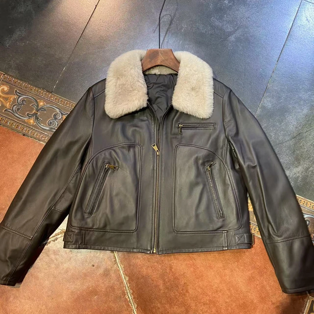 【CY】 83538-BE 2024冬季新款皮衣鹅绒皮毛一体毛领外套