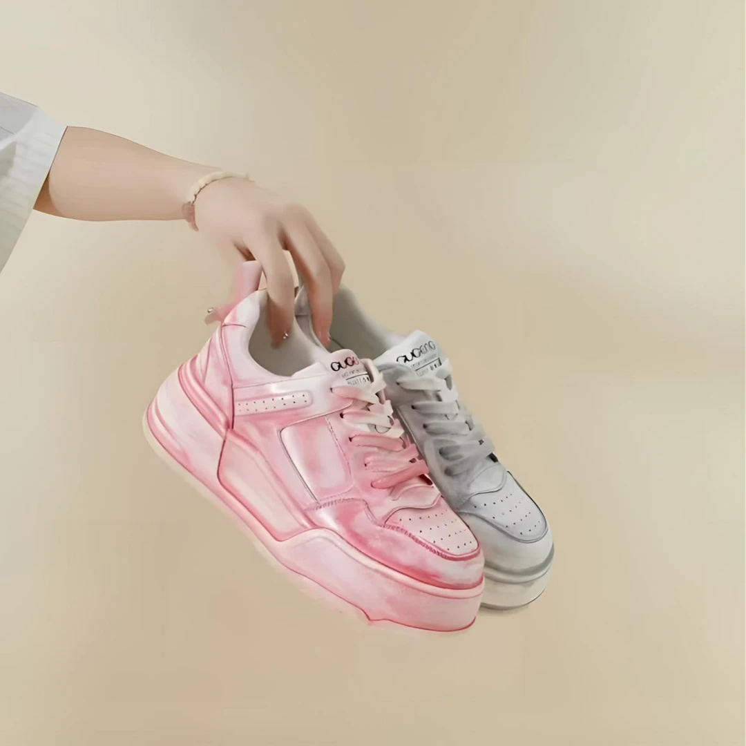 【美少女】2025新款擦色做旧复古小白鞋欧洲厚底休闲板鞋女鞋 6008