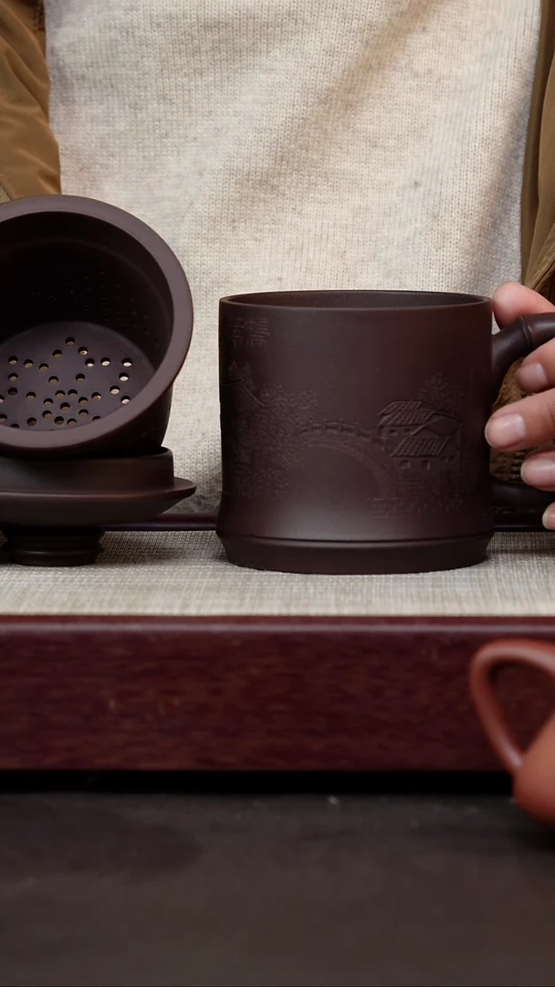 茶杯紫砂紫泥江南春杯