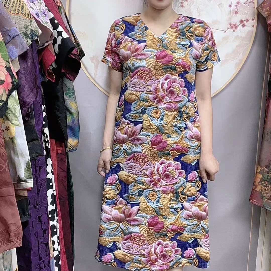 【花开富贵】2025夏季妈妈装气质短袖连衣裙洋气中老年女装宽松长裙
