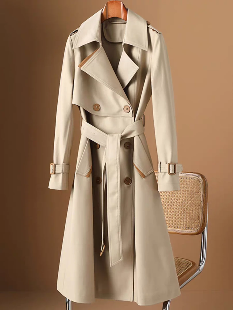 6691高级感赫本风叠领长款精品专柜风衣外套西服料坠感好不易皱