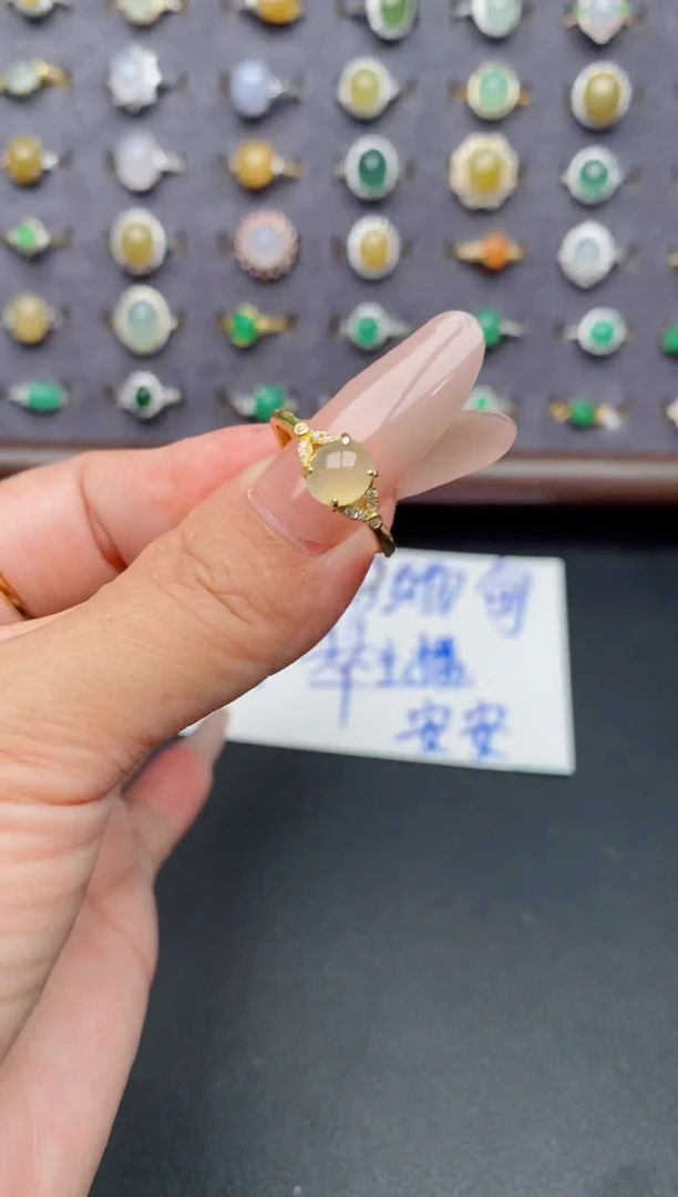 银S925镶嵌戒指翡翠天然翡翠A货111    1-
