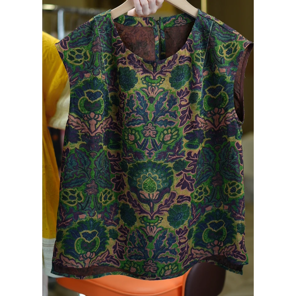 绿裳《非遗美学》1485中式复古彩色陶器印花无袖上衣