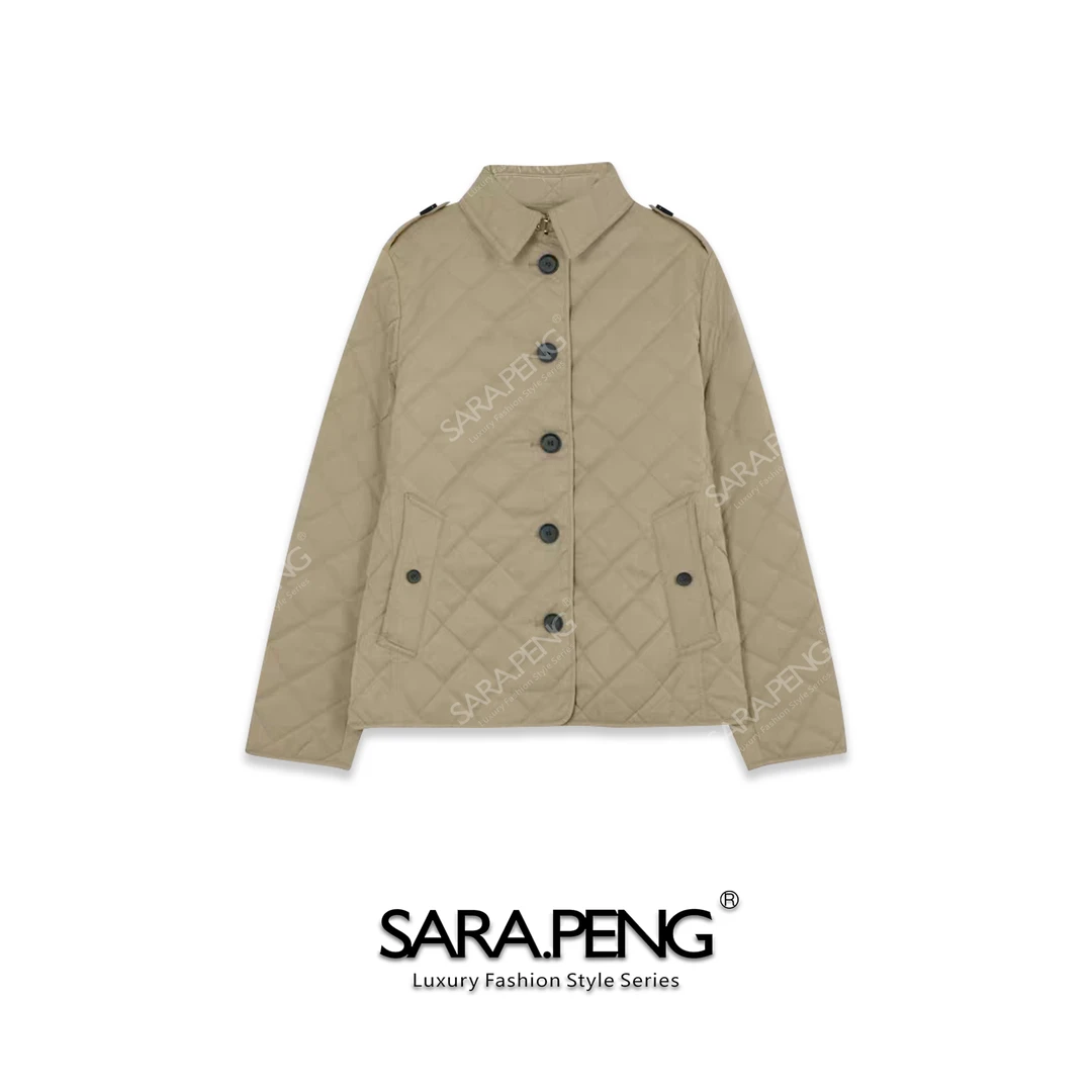 SARA.PENG经典格纹｜B家经典格纹菱格压线棉服百搭款外套｜1D168460