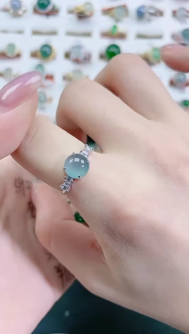 翡翠戒指银S925镶嵌天然翡翠