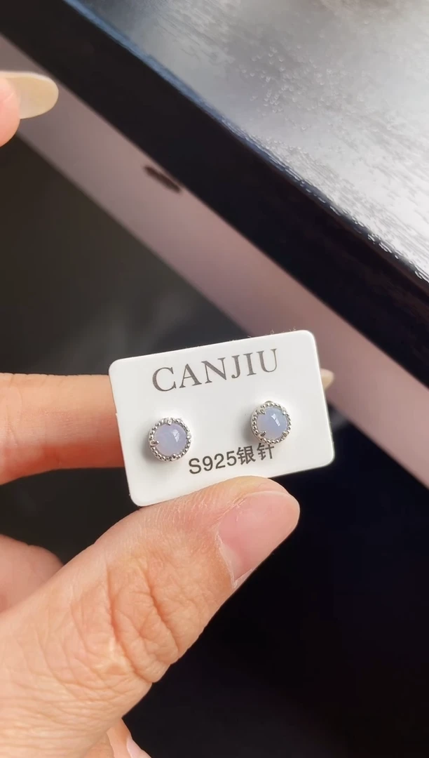 银S925镶嵌翡翠耳饰12