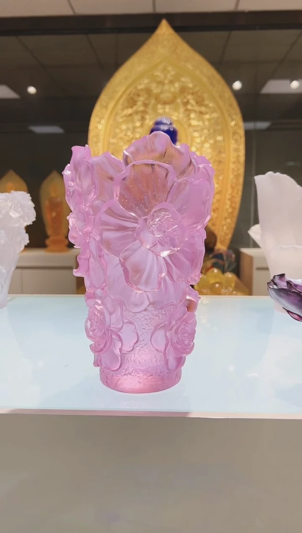 手工艺品琉璃古法琉璃山茶花花瓶