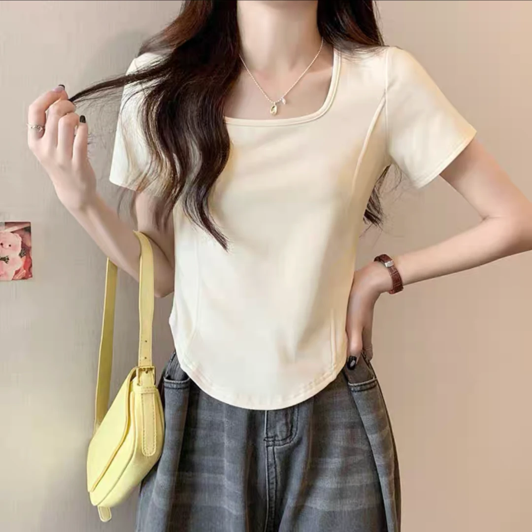 胖MM浩元13007短款夏季短袖 新款 女装设计感 宽松显瘦t恤打底
