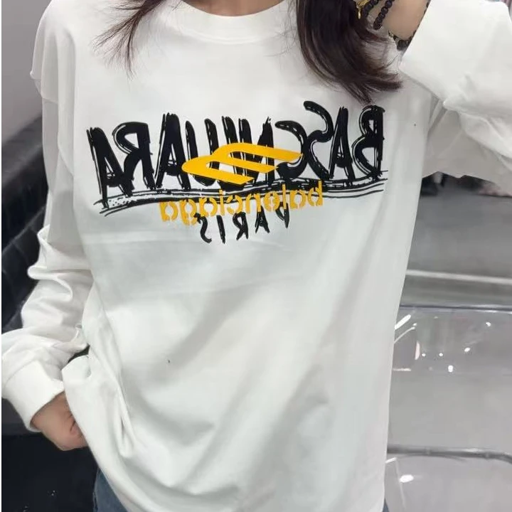 【LLZ336】时尚休闲巴家纯棉长袖重工百搭秋季圆领洋气打底上衣T恤