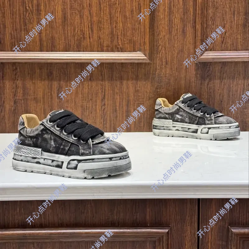 欧洲站2025秋季新款时尚百搭潮流做旧软底耐磨休闲男鞋（偏大一码）