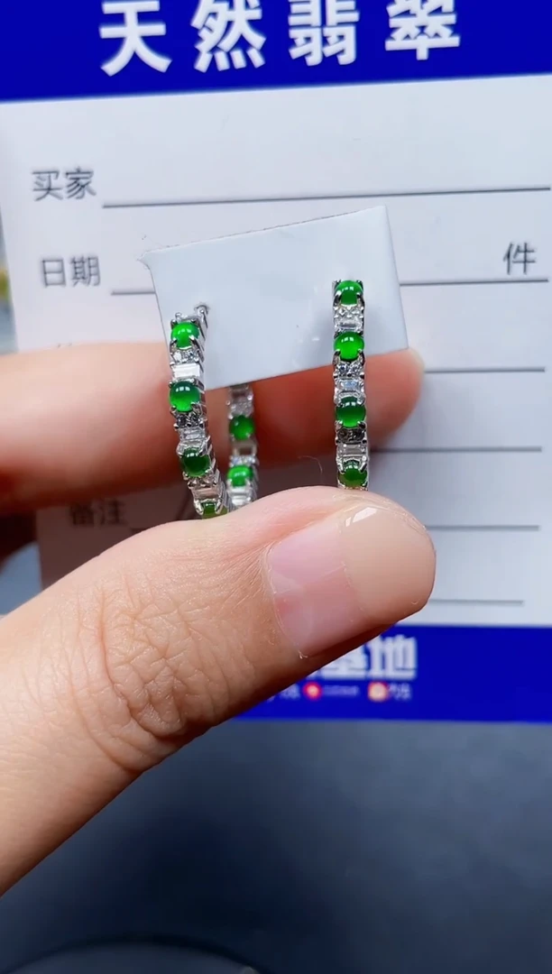 银S925镶嵌翡翠耳饰200