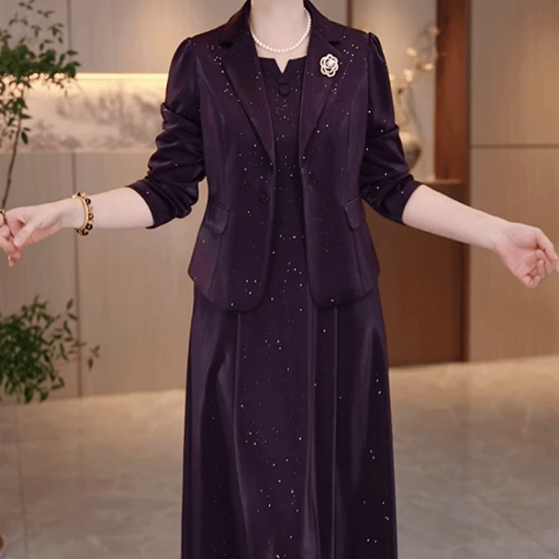 A762【外套+连衣裙】2025早秋新款时尚高端洋气妈妈装显瘦套装裙