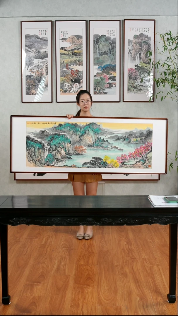 国画隗寿群《富水雅居春意浓》手绘含框173*63