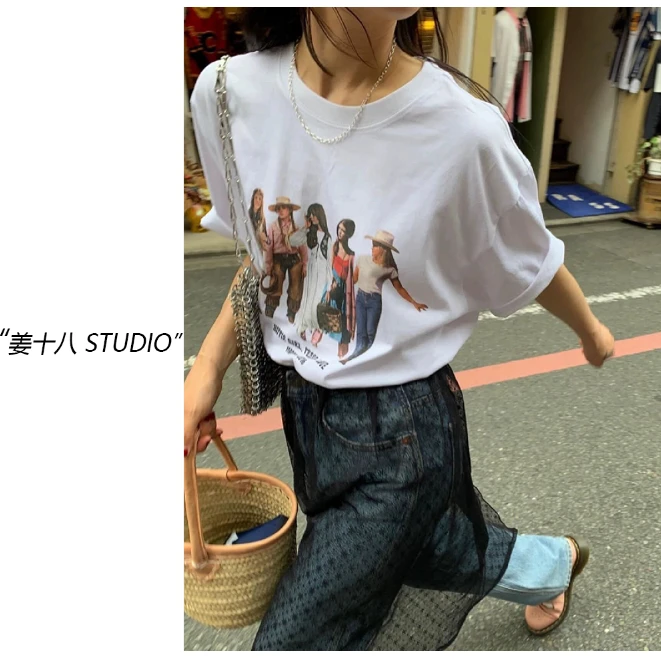 姜十八「美式女孩T」韩国单！25春夏款印花圆领短袖体恤