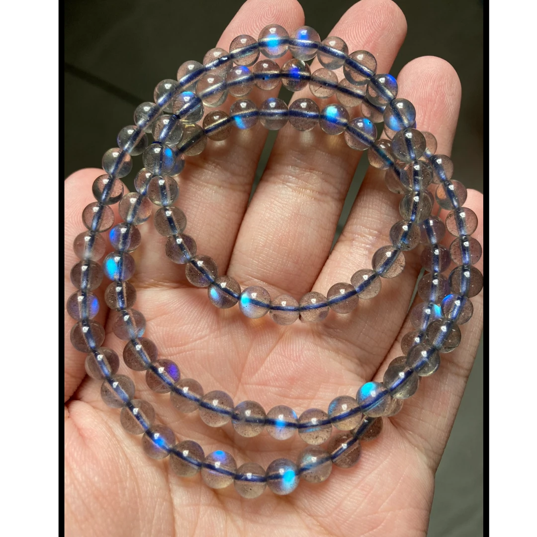 收藏级灰月光拉长石3圈手链素圈女款百搭时尚简约多圈灰色轻奢